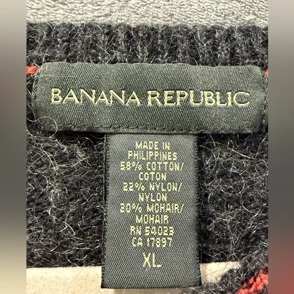 Banana Republic‎ Vintage 90s Mohair Gray Melon Stripe Sweater Size XL